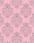 Pink Damask Scrollwork Medallion Arrangement Rug