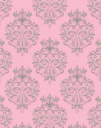 Pink Damask Scrollwork Medallion Arrangement Rug