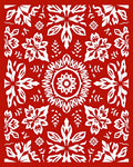 Crimson White Folk Art Floral Mandala Rug
