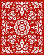 Crimson White Folk Art Floral Mandala Rug
