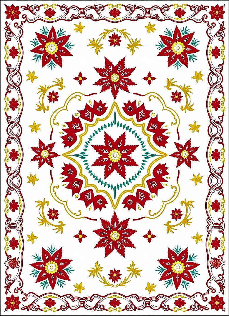 Crimson Red Floral Medallion Motif Rug