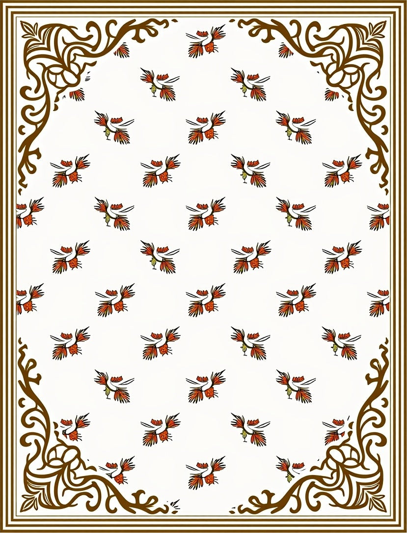 Red And Yellow Bird Folk Art Rug