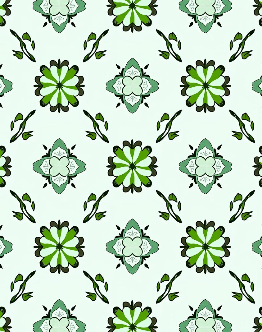 Vibrant Emerald Floral Tile Arrangement Rug