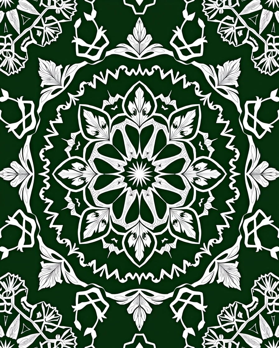 Deep Emerald White Mandala Medallion Rug