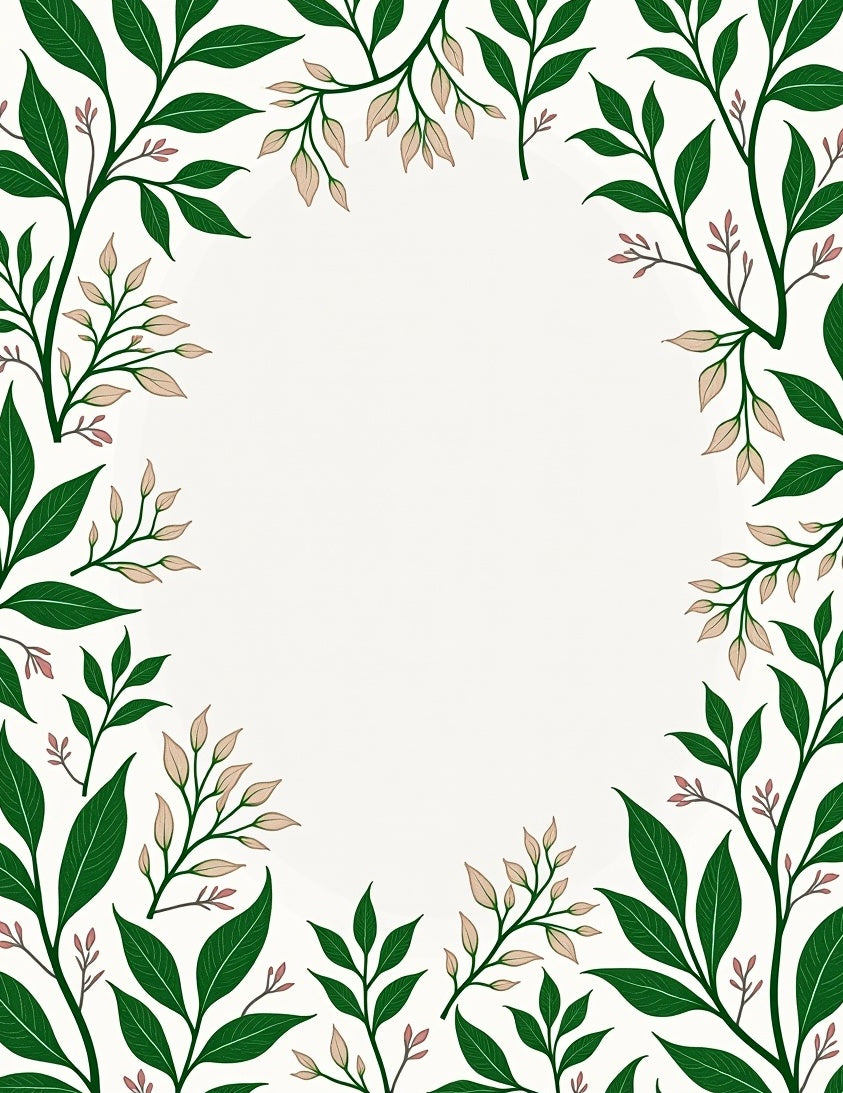 Green Leafy Vine Botanical Border Rug