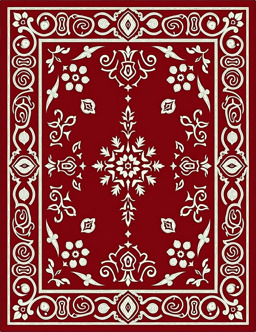 Crimson Ivory Paisley Floral Medallion Rug