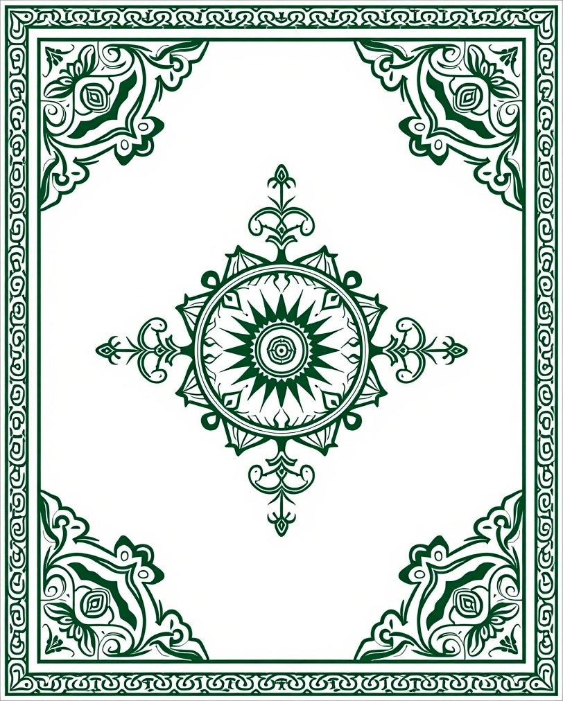 Dark Green Geometric Mandala Ornament Rug