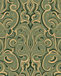 Emerald Gold Scrolling Damask Rug
