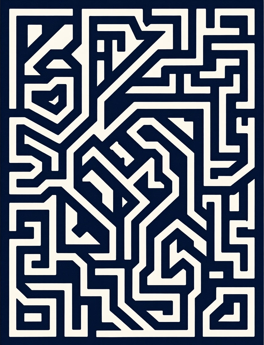 Deep Blue Maze Geometric Lines Rug