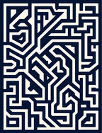 Deep Blue Maze Geometric Lines Rug