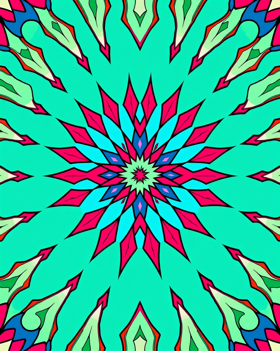 Radiant Teal Flower Mandala Rug