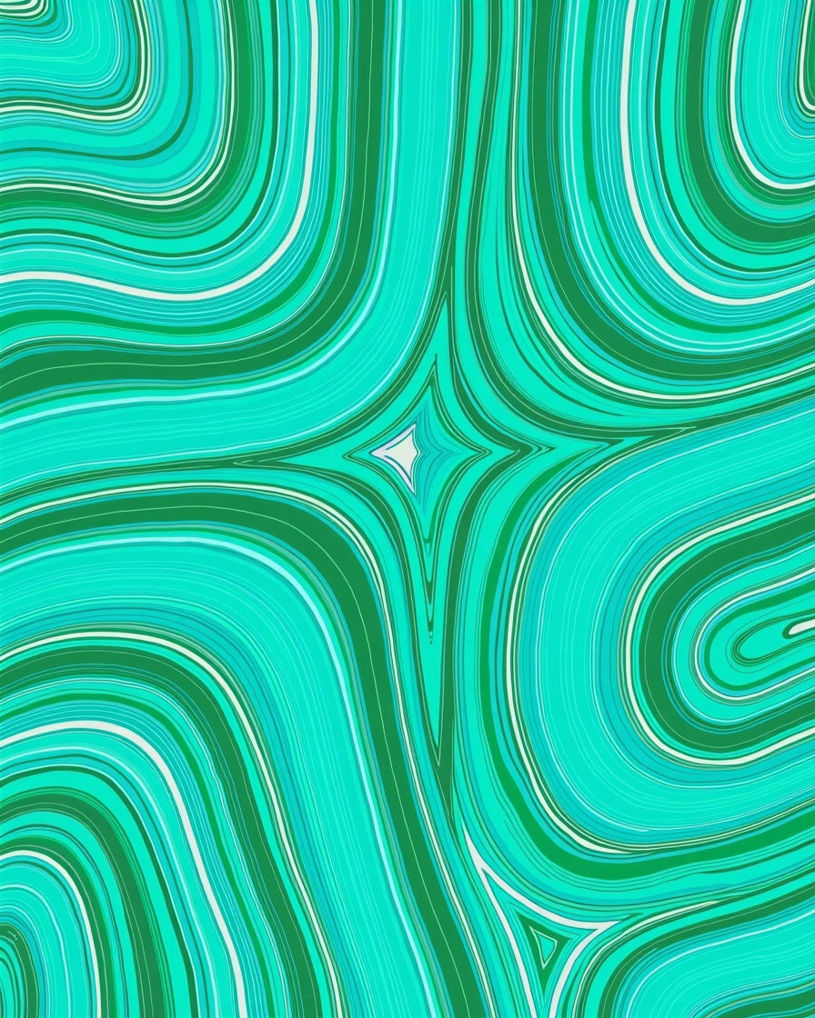 Wavy Teal Emerald Geometric Swirl Rug