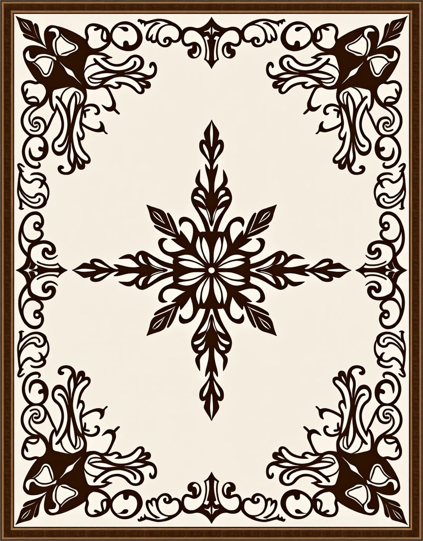 Dark Brown Classic Scrollwork Square Rug