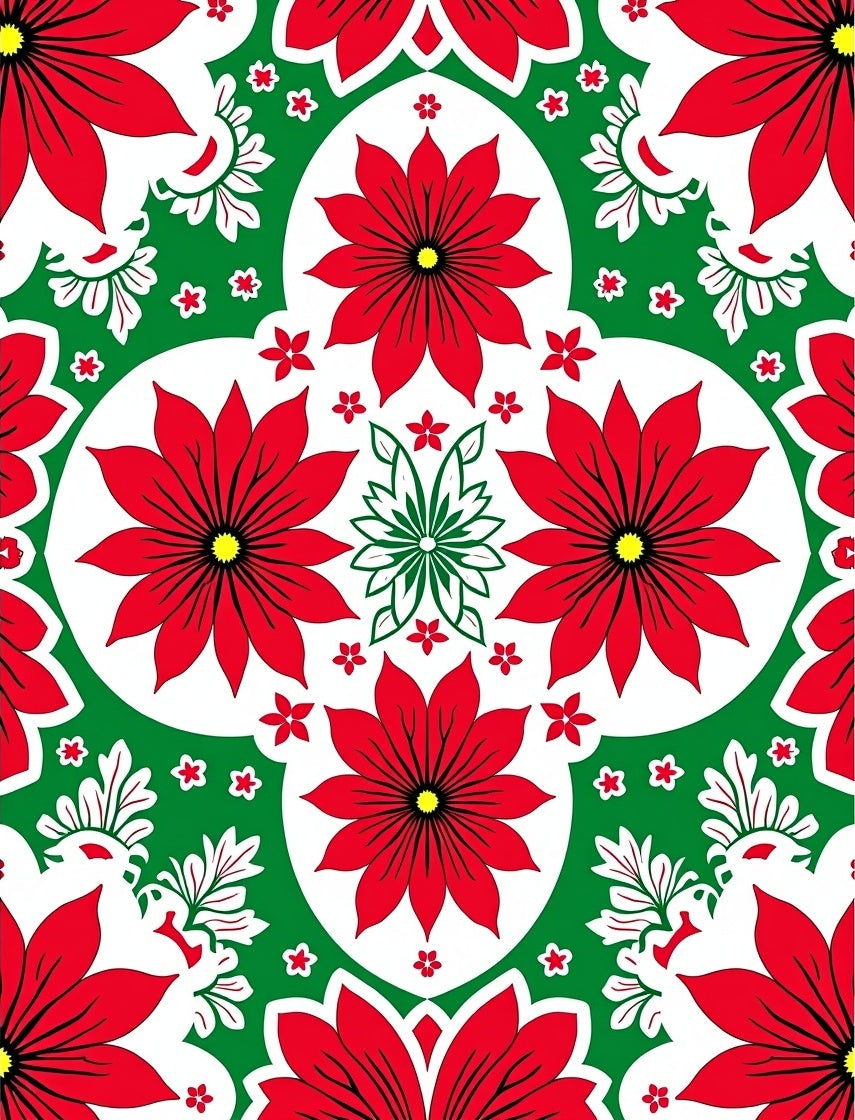 Vibrant Red Floral Medallion With Green Rug