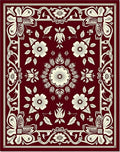 Rich Scarlet Cream Botanical Ornament Rug