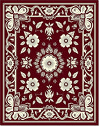Rich Scarlet Cream Botanical Ornament Rug