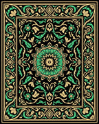 Elaborate Floral Mandala Black Emerald Rug