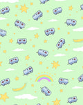 Whimsical Blue Train Stars Rainbow Rug