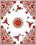 Red Orange Floral Birds Sunburst Rug