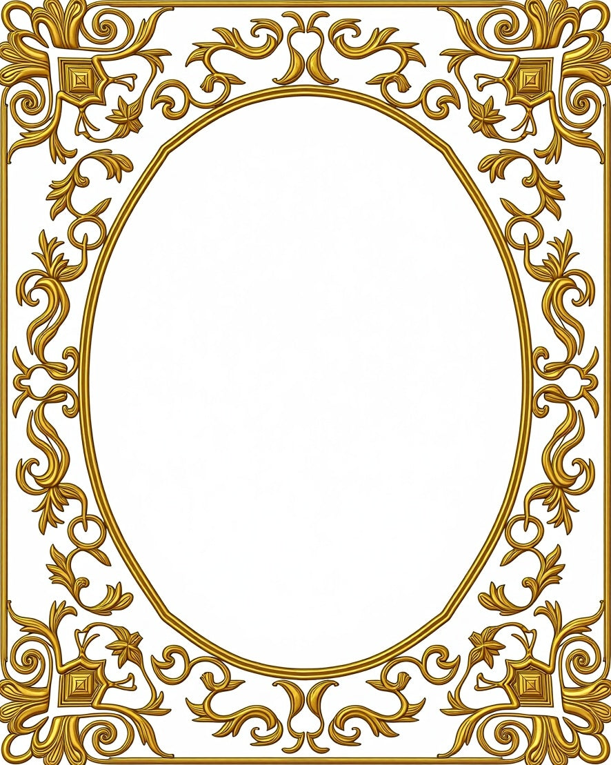 Ornate Golden Scroll Oval Frame Rug