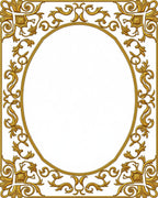 Ornate Golden Scroll Oval Frame Rug
