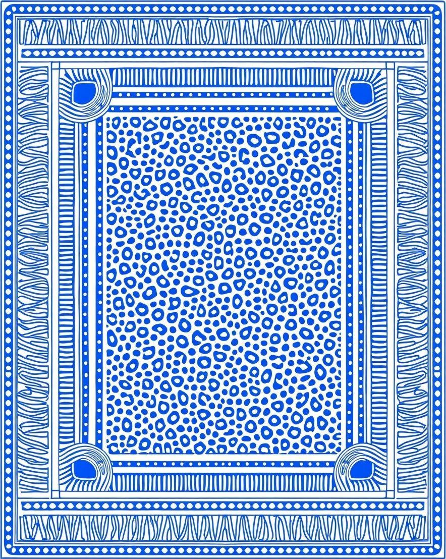 Bold Blue Leopard Bordered Rug