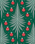 Green Christmas Tree Red Ornaments Rug