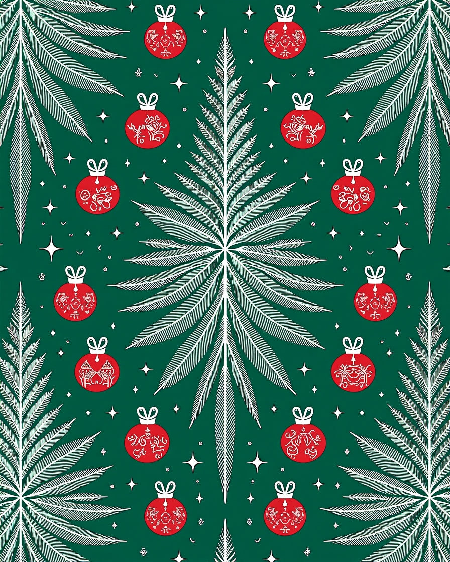 Green Christmas Tree Red Ornaments Rug