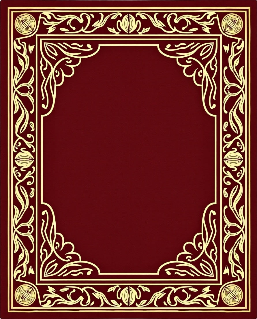 Rich Red Golden Floral Border Rug