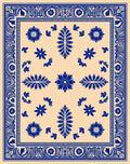 Blue Floral Cream Border Rug