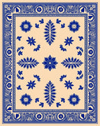 Blue Floral Cream Border Rug