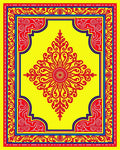 Vibrant Red Sunburst Yellow Medallion Border Rug