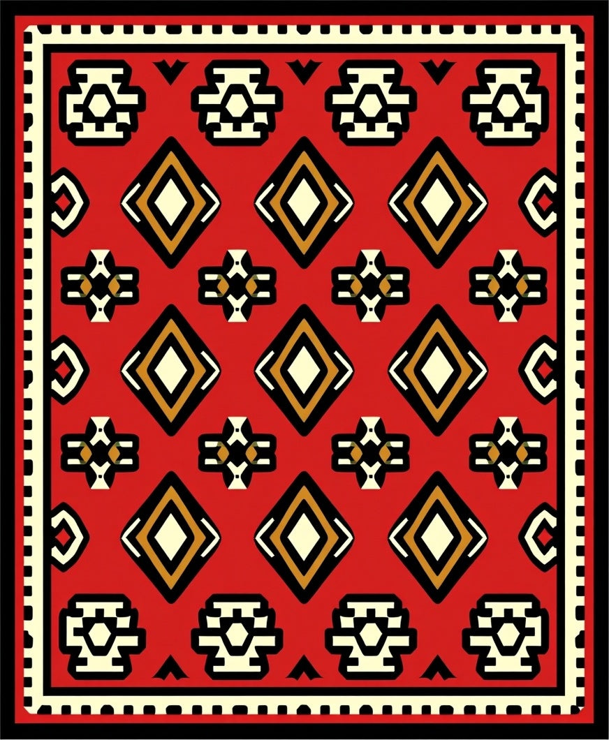 Bold Red Geometric Diamond Tribal Rug