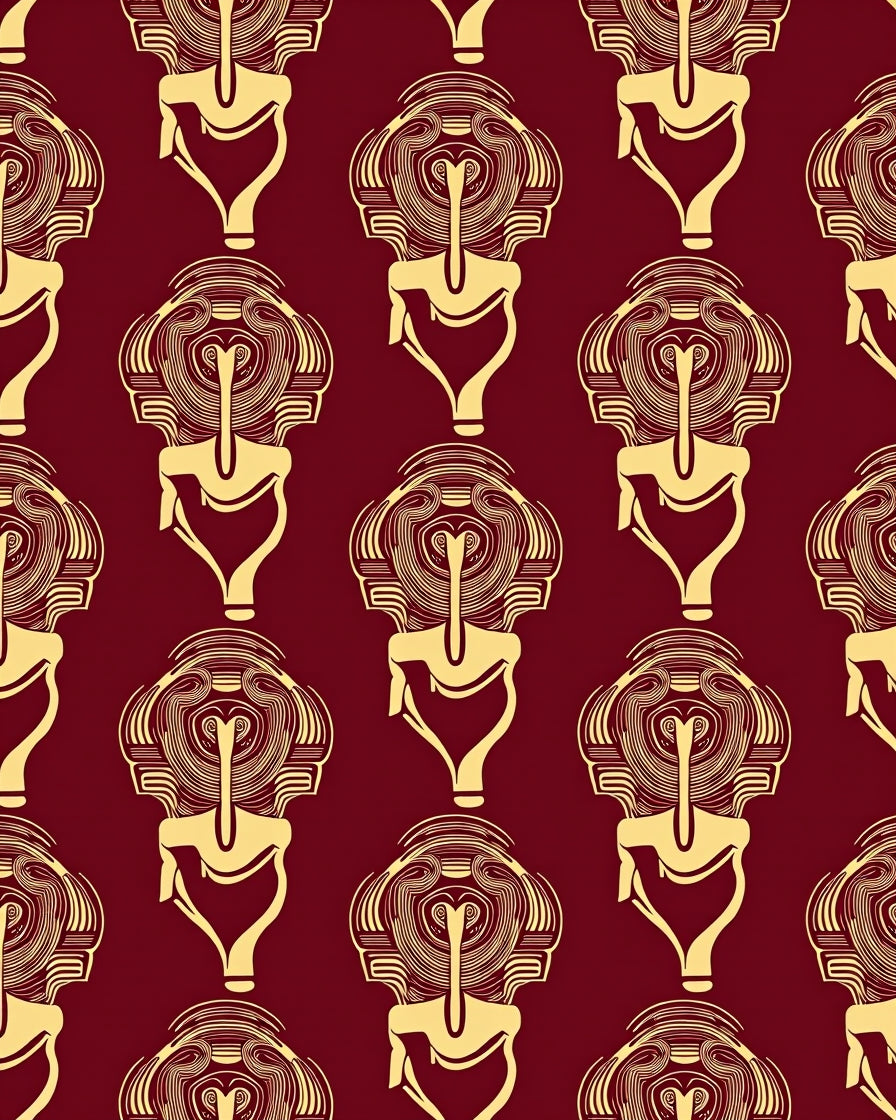 Gold Stylized Face Crimson Rug