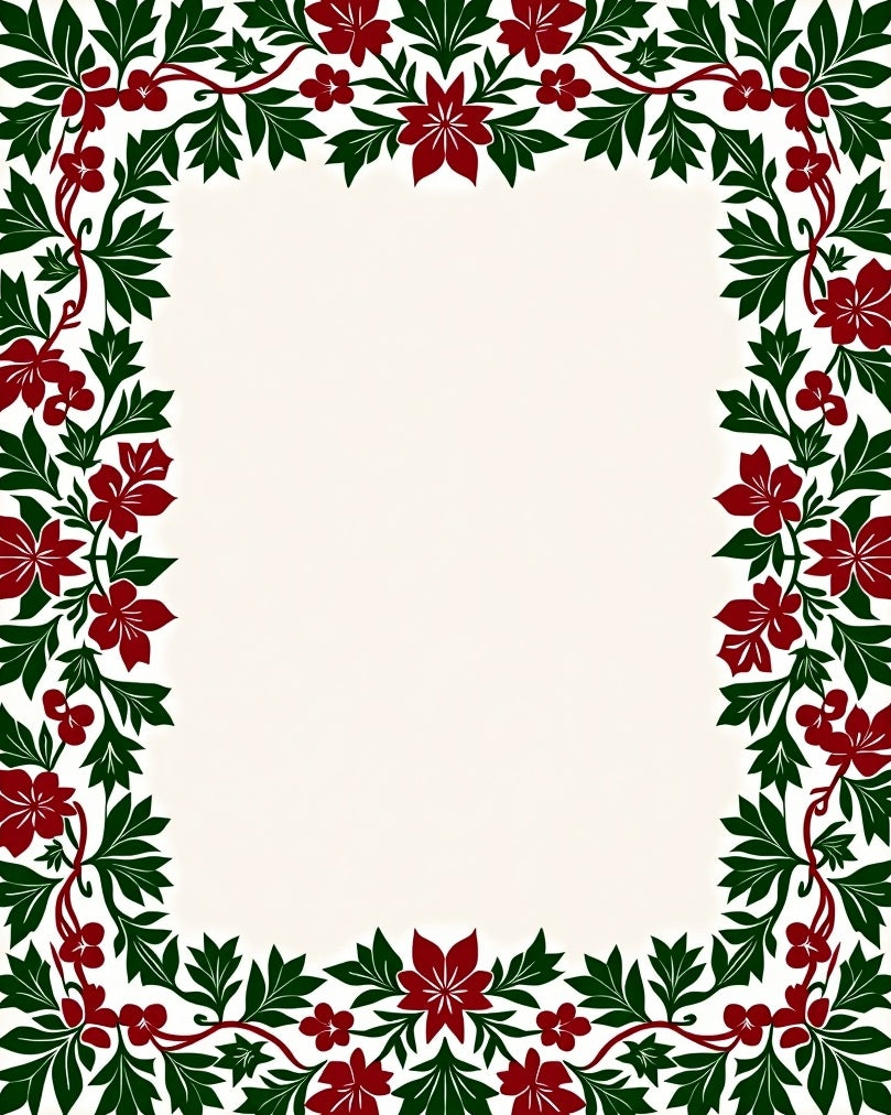 Crimson Green Floral Vine Border Rug