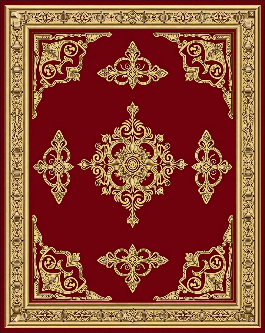 Regal Red Gold Filigree Centerpiece Rug