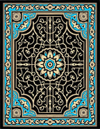 Black Blue Golden Floral Medallion Rug