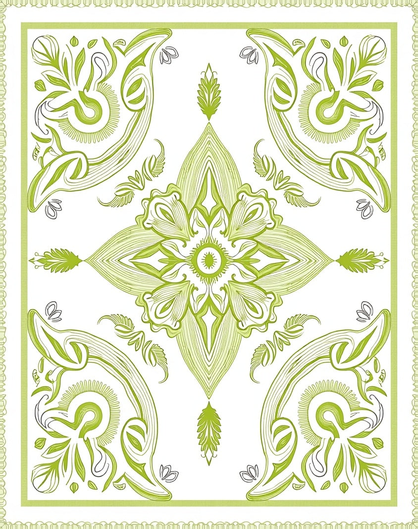 Art Nouveau Lime Green Floral Mandala Rug