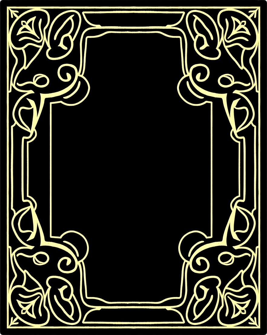 Golden Black Ornate Floral Border Rug