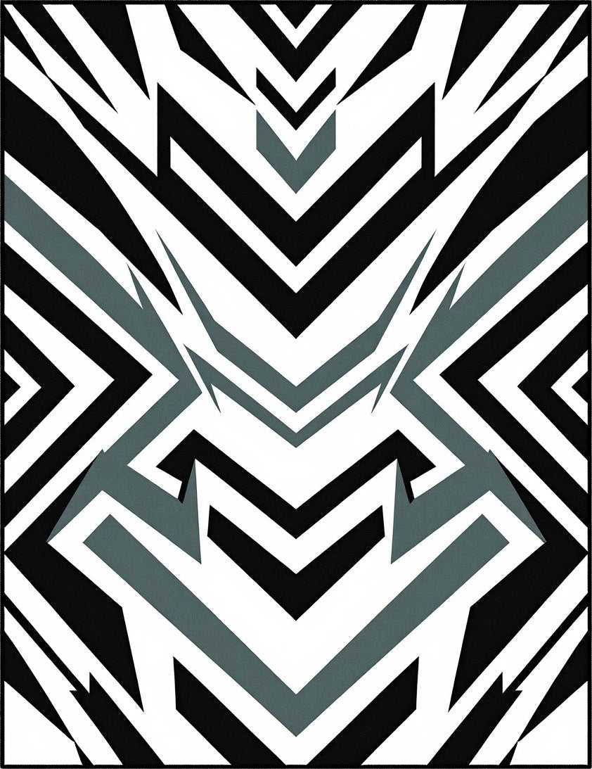 Sharp Geometric Zigzag Graphite Rug