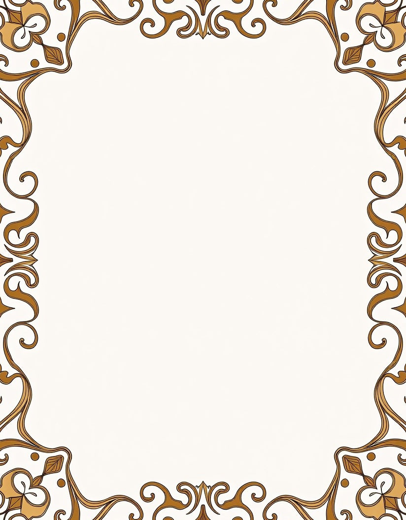 Ornate Golden Floral Scrollwork Border Rug