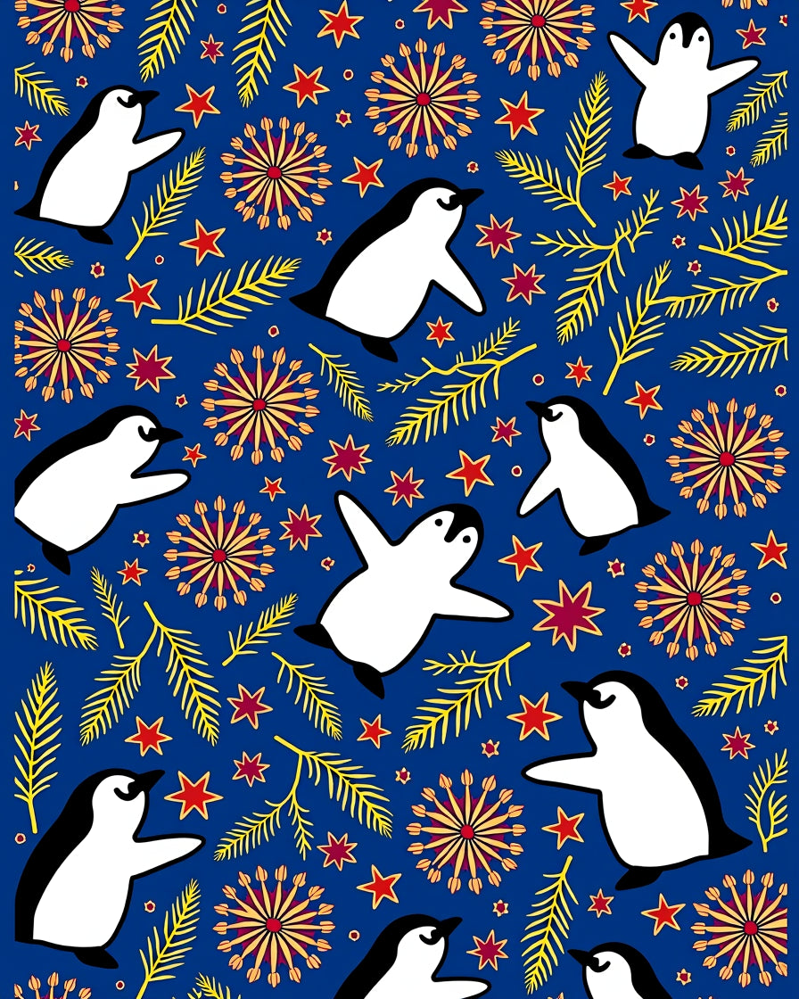 Whimsical Penguin Starburst Foliage Rug