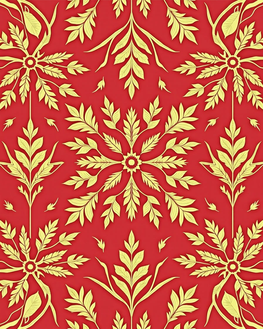 Golden Floral Burst Red Background Rug