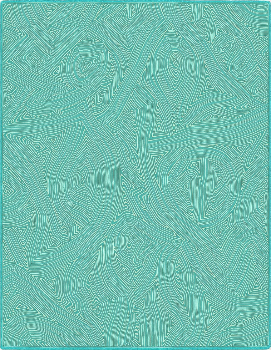 Turquoise Swirling Organic Abstract Rug