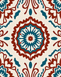 Crimson Teal Medallion Floral Art Rug