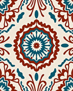 Crimson Teal Medallion Floral Art Rug