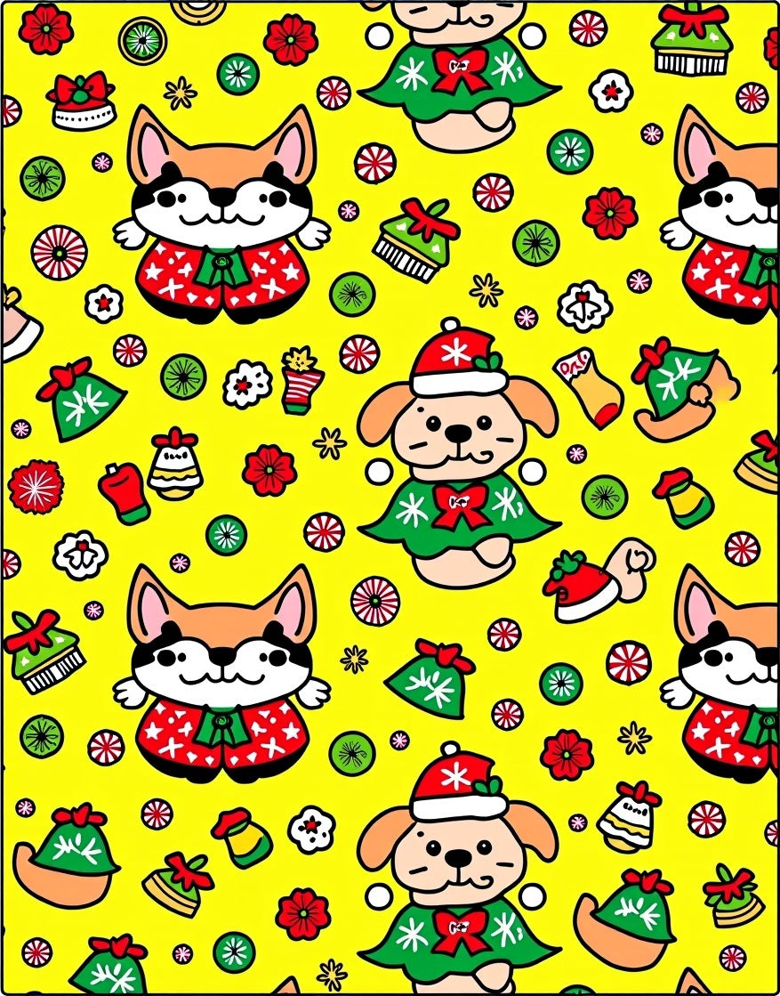 Christmas Dogs Yellow Polka Dot Companions Rug