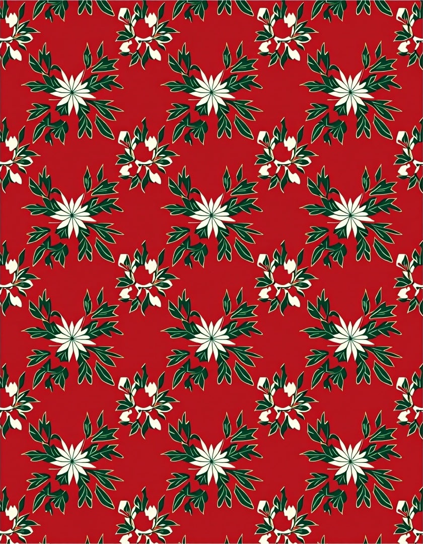 Red White Green Floral Starburst Rug