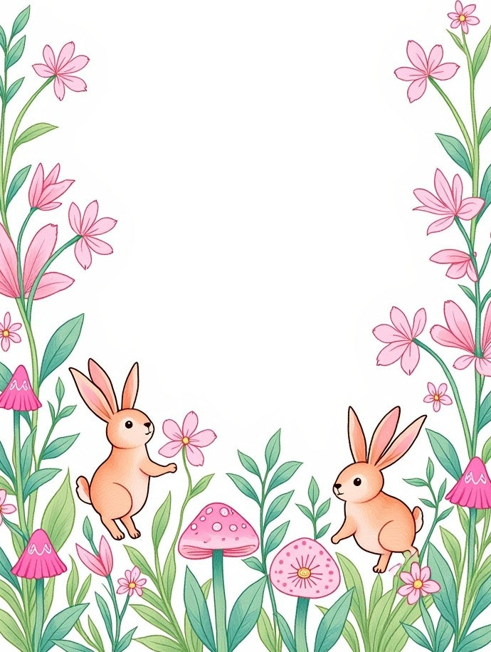 Charming Bunny Garden Floral Mushrooms Rug