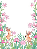 Charming Bunny Garden Floral Mushrooms Rug
